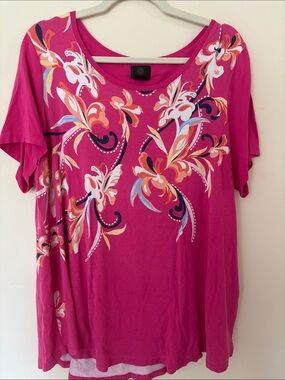 JM Collection Pink Floral Scoop Neck Short Sleeve Top